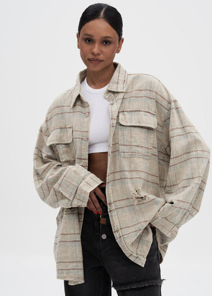 Rowan - Distressed Plaid Oversized Shirt