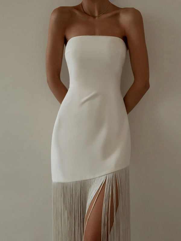 Strapless Tassel Tube Top Split Dress