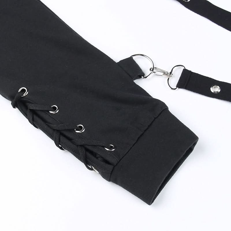 Hoodie long sleeve o ring lace up top