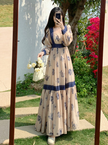 Elegant Faded Rose Long Sleeve Dress