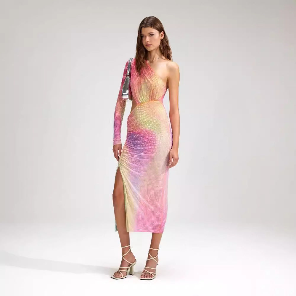 Asymmetrical Off-Shoulder Colorful High-End Prom Dress