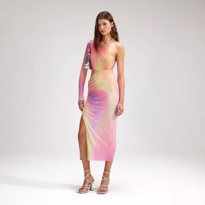 Asymmetrical Off-Shoulder Colorful High-End Prom Dress