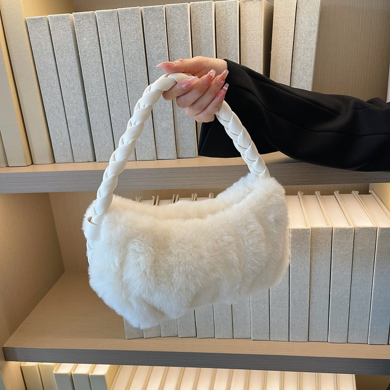 Cable Knit Fuzzy Minimalist Crossbody Bag