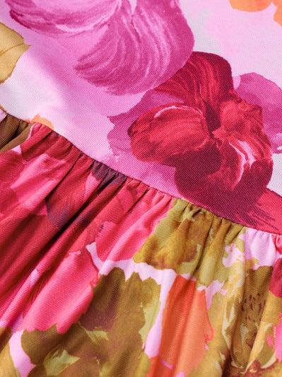 Floral Print Lace up Dress