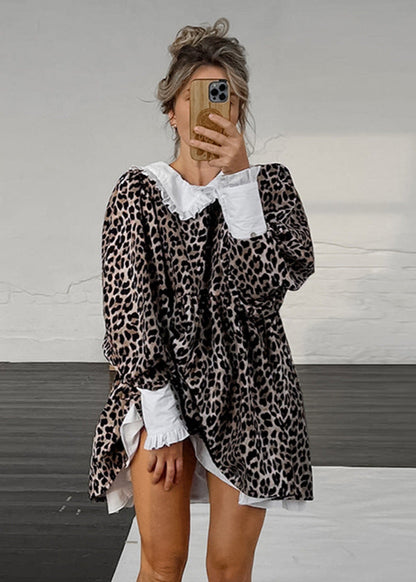 Chic Leopard Ruffle Collar Dress