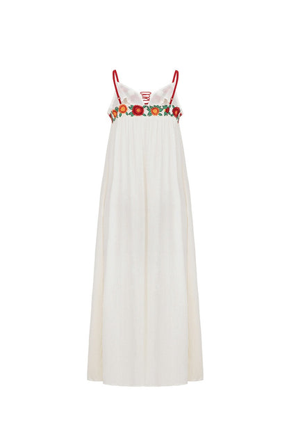 Mila Floral Embroidered V-neck Maxi Slip Dress