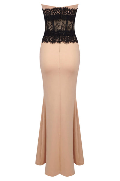 Barbara Embroidered Lace Strapless Maxi Dress
