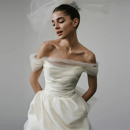Short Off-Shoulder Satin Wedding Dress