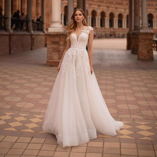 Halter Backless Sheer Tulle Wedding Dress