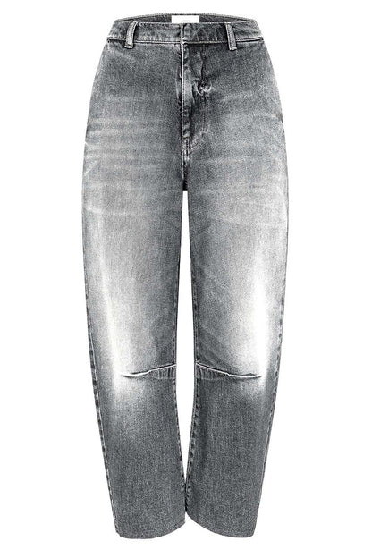 Casual Meetup Washed Denim Mid Rise Pocketed Barrel Jeans