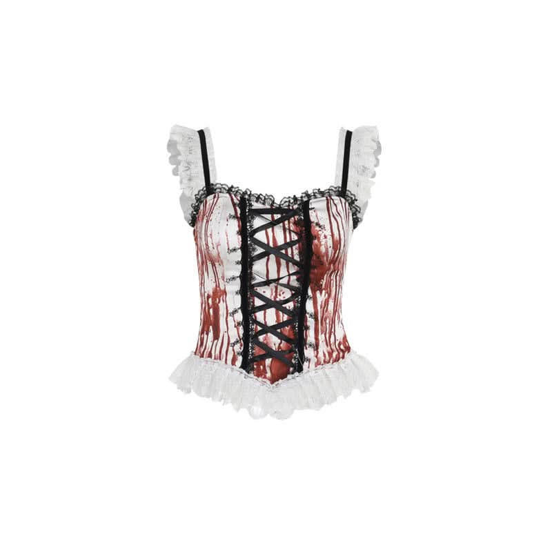 Sweetheart neck contrast lace up cami top