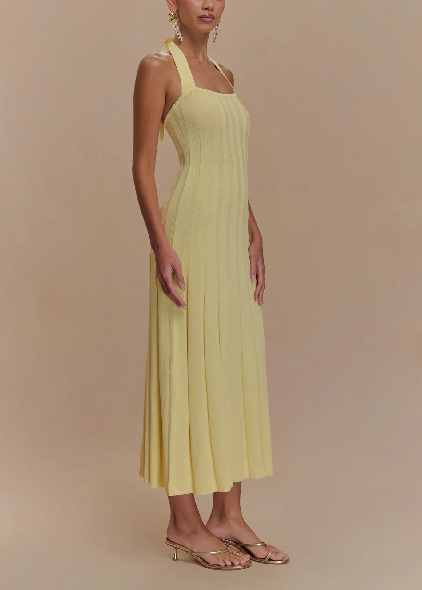 Liora – Halter Tie-Back Knit Midi Dress