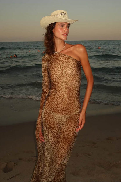 Leopard Mirage One-Shoulder Dress