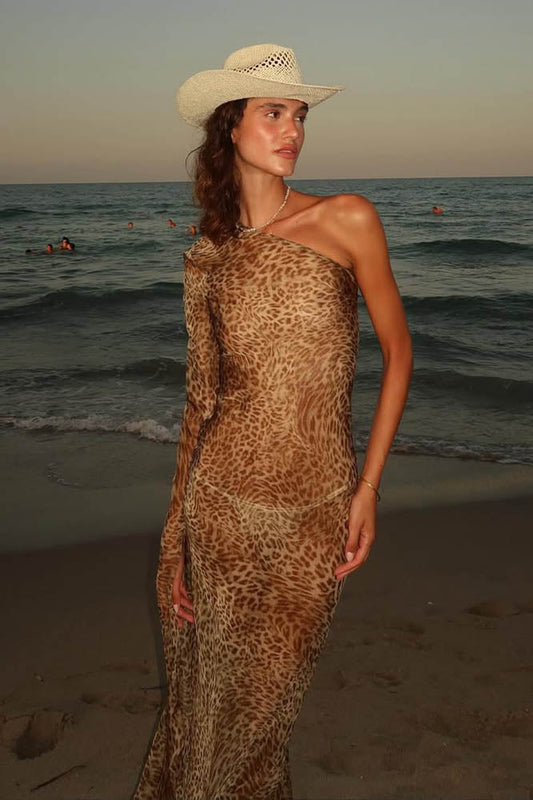 Leopard Mirage One-Shoulder Dress