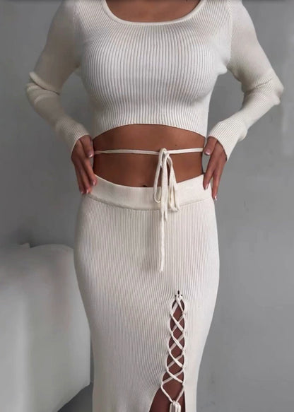 Isabella Knit Wrap Top and Lace-Up Skirt Set