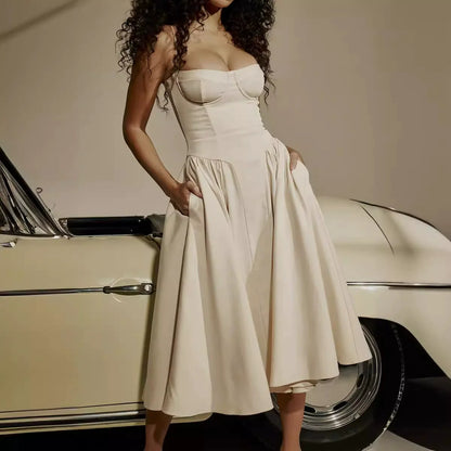 Apricot - Strapless Waist-Cinching Fashion Dress