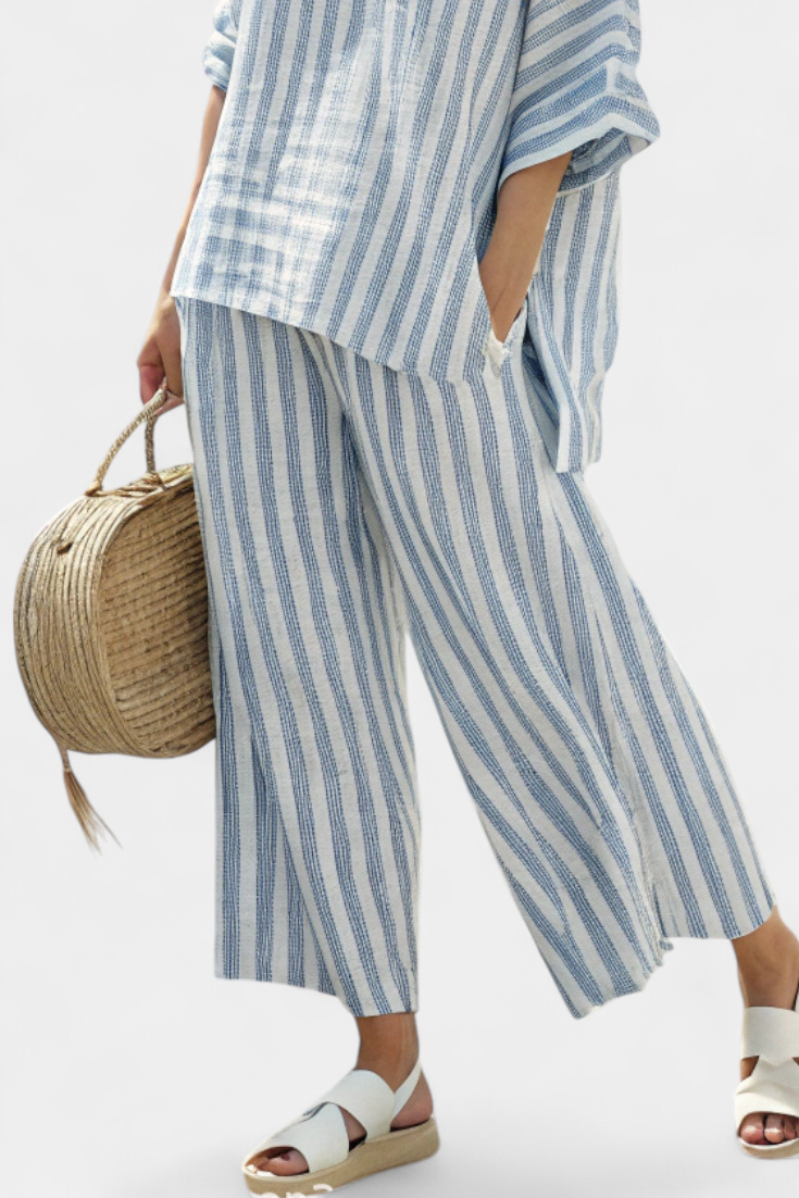 The Federica Set — Striped Linen Top & Trousers