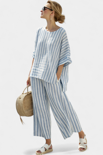 The Federica Set — Striped Linen Top & Trousers