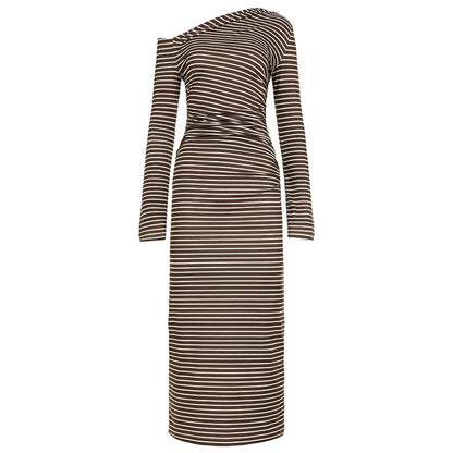 Bracha Striped Ruched One-Shoulder Dress