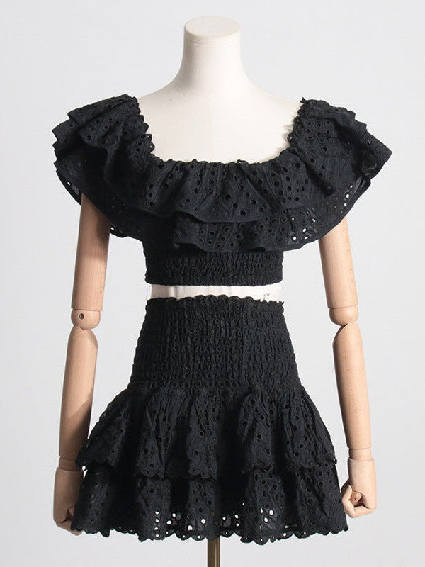 Embroidered Ruffle Crop Top & Short Skirt Coord Set