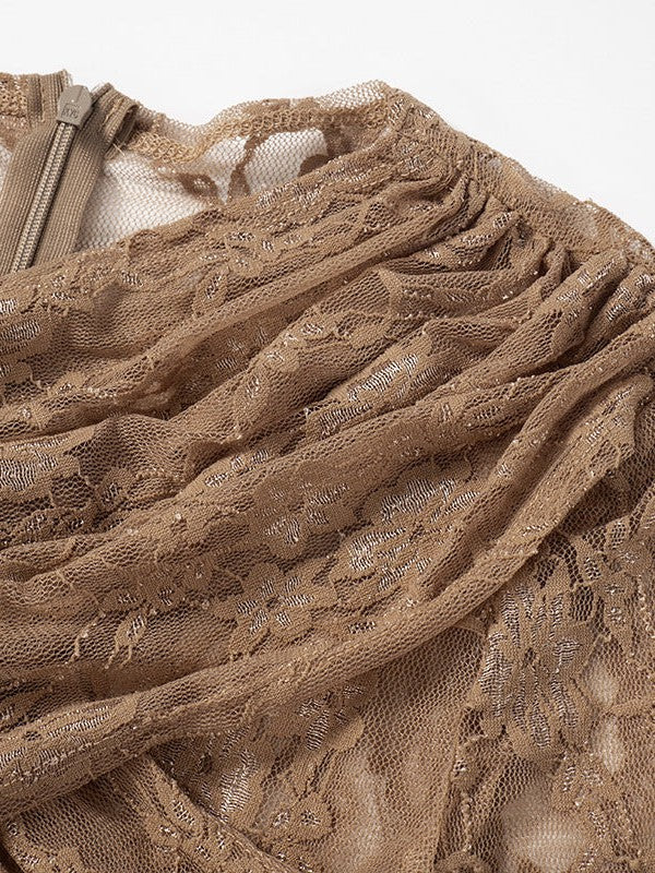 Crew Neck Patchwork Lace See Dress