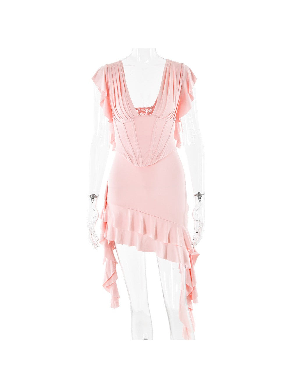 Asymmetric Frill Backless Corset Dress