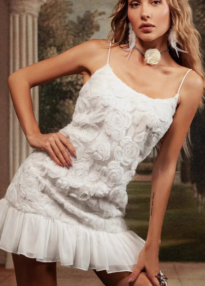 Camilla - Floral Appliqué Ruffle Mini Dress