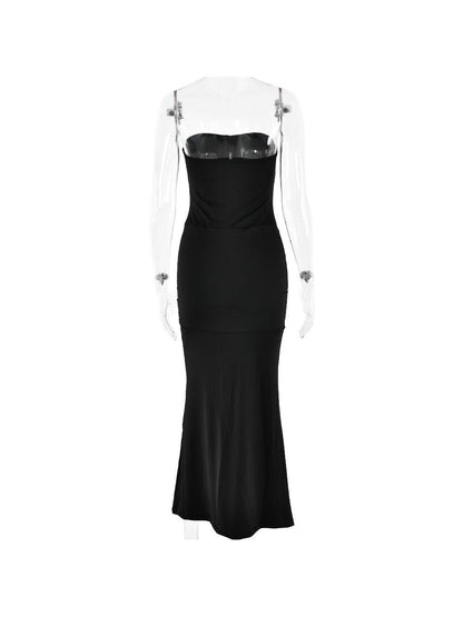 Sheath Tube Top Pleated Evening Dress