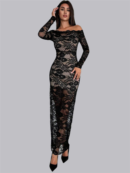 Liber Spring Women's Lace Geometric Patterns Maxi Dresses