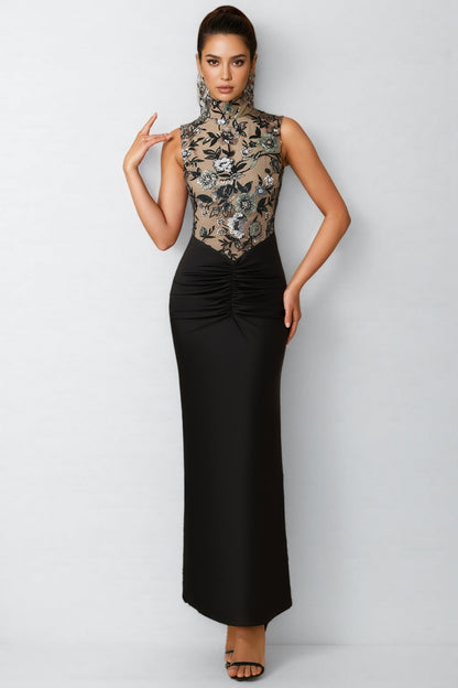 Calissa Embroidered Sequinned Floral Maxi Dress