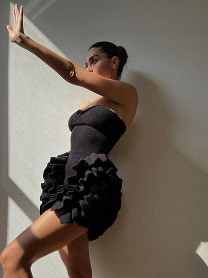 Off Neck Tube Ruffles Sheath Short Dress