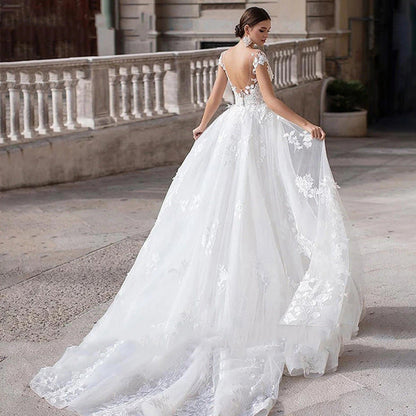 Lace Round Neck Two-Way Wedding Dress
