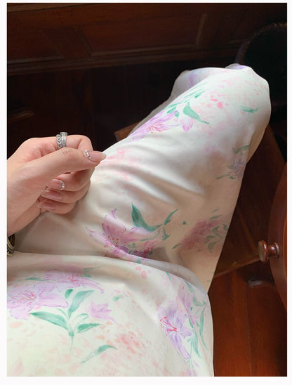 French Romantic Floral Maxi Dress Elegant Long Gown for Spring 2025 gunne sax vintage dress