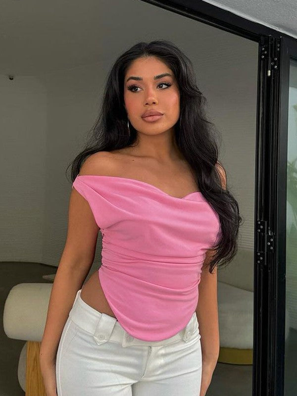 Off Shoulder Pleated Crop Top