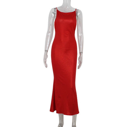 Glitter Boat Neck Sleeveless Bodycon Column Maxi Gown