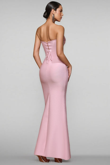 Mavik Pink Strapless Sparkling Maxi Dress