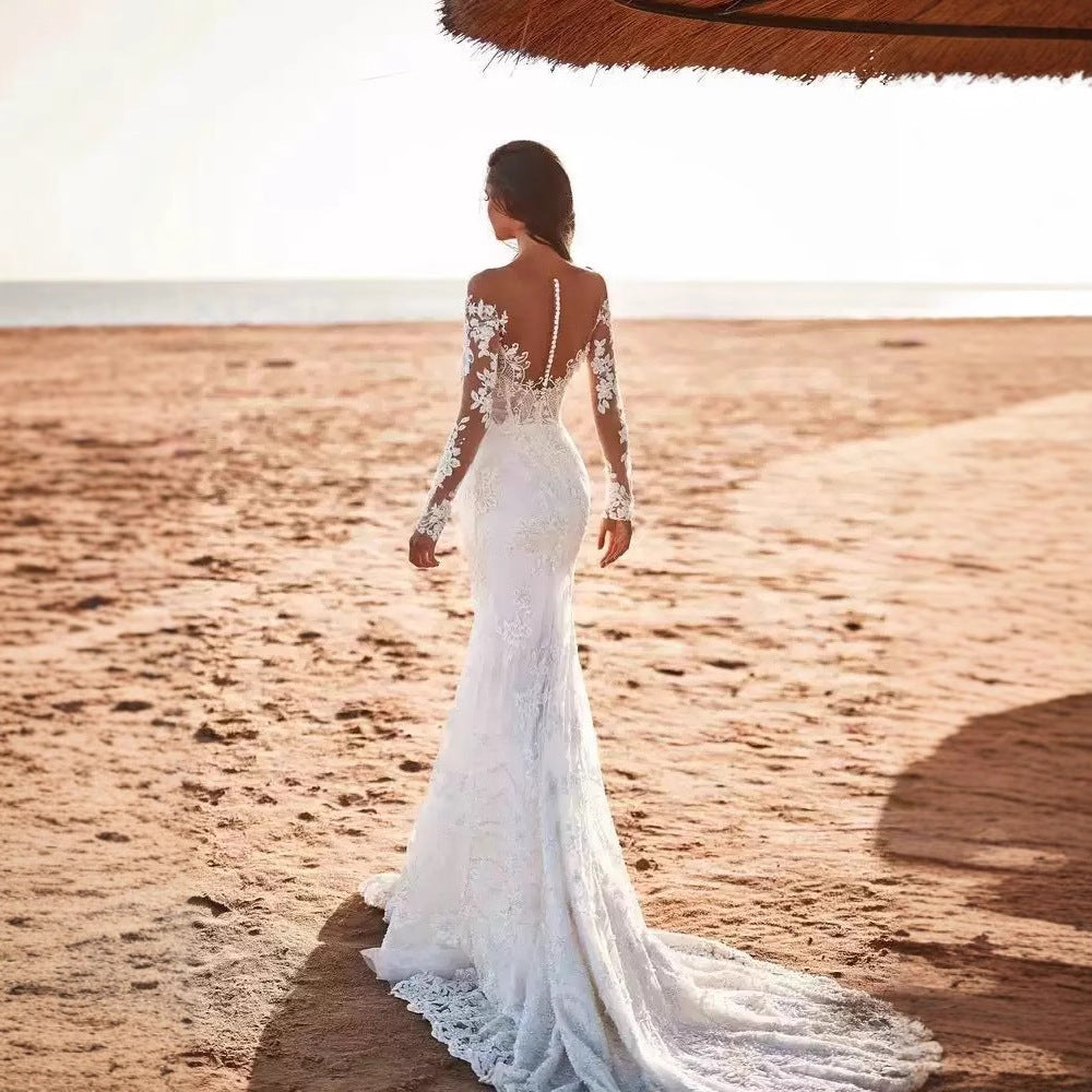 Deep V-Neck Lace Mermaid Wedding Dress