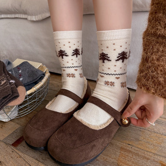 Intarsia Retro Thick Warm Mid Calf Socks
