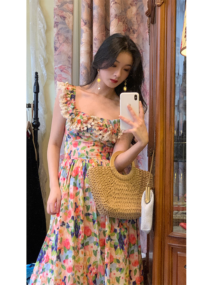 Midnight in Paris Romantic Off-Shoulder Ruffle Sleeve French Floral Dress gunne sax vintage dress