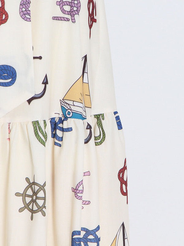 Beach Print Cutout Sundress Maxi Dress