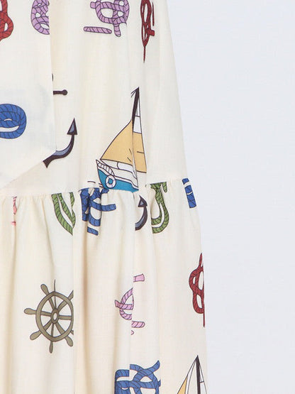 Beach Print Cutout Sundress Maxi Dress