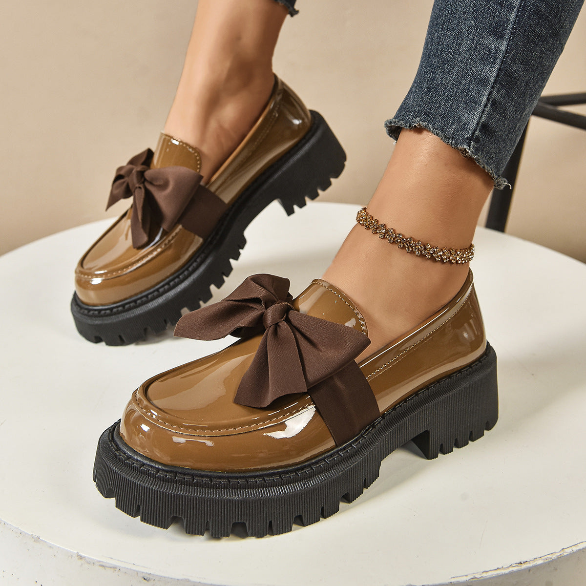AmyVictoria | Elegant Solid Color Bowknot Slip-On Loafers