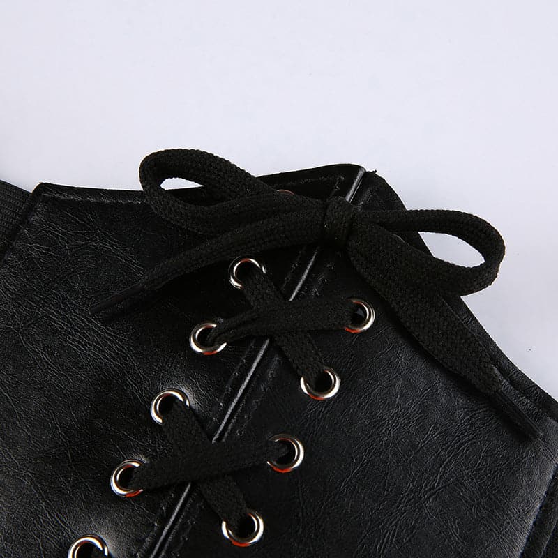 Lace up solid PU leather corset belt
