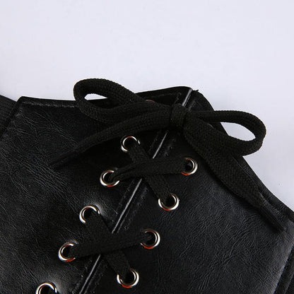 Lace up solid PU leather corset belt