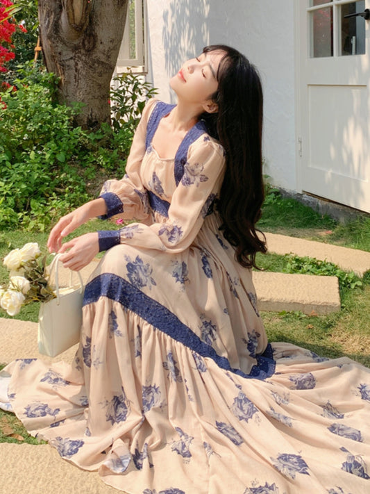 Elegant Faded Rose Long Sleeve Dress