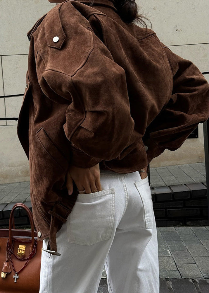 Dakota Suede Moto Bomber Jacket