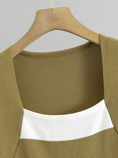 Camel Yellow – Striped Pullover Knitted Dress