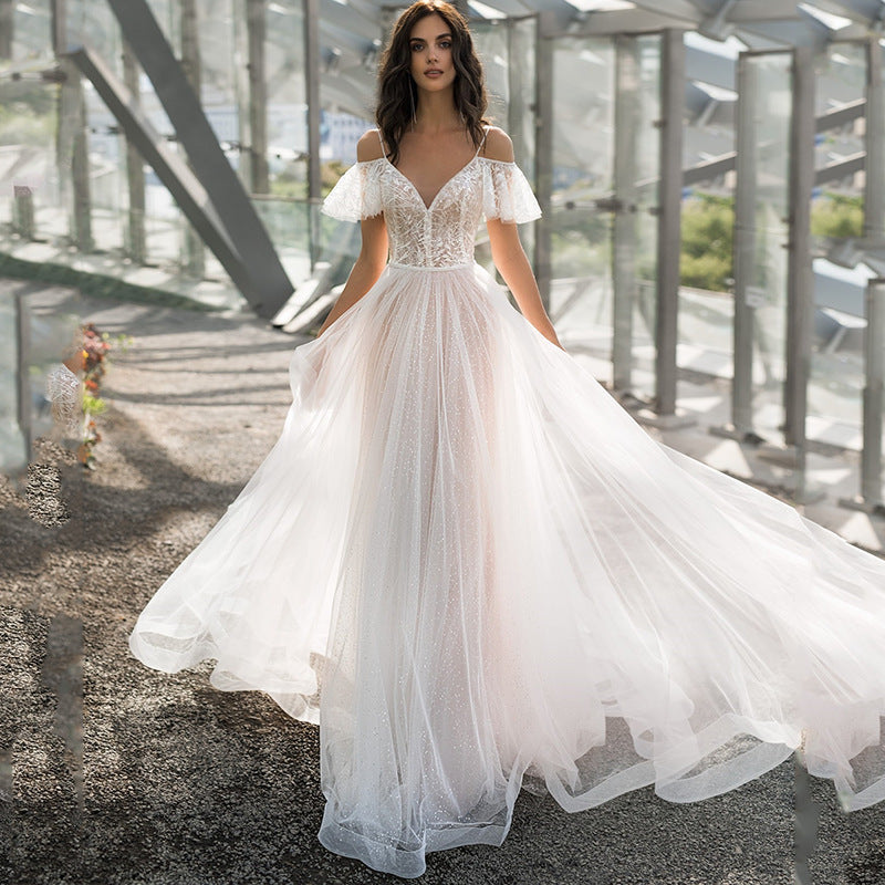 Plus Size Lace Spaghetti Strap Wedding Dress