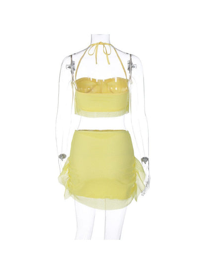 Elli Yellow Mesh Top & Two Piece Skirt Coord Set