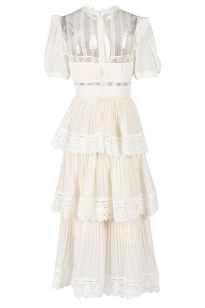 Janet Lace Detail Tiered Midi Dress